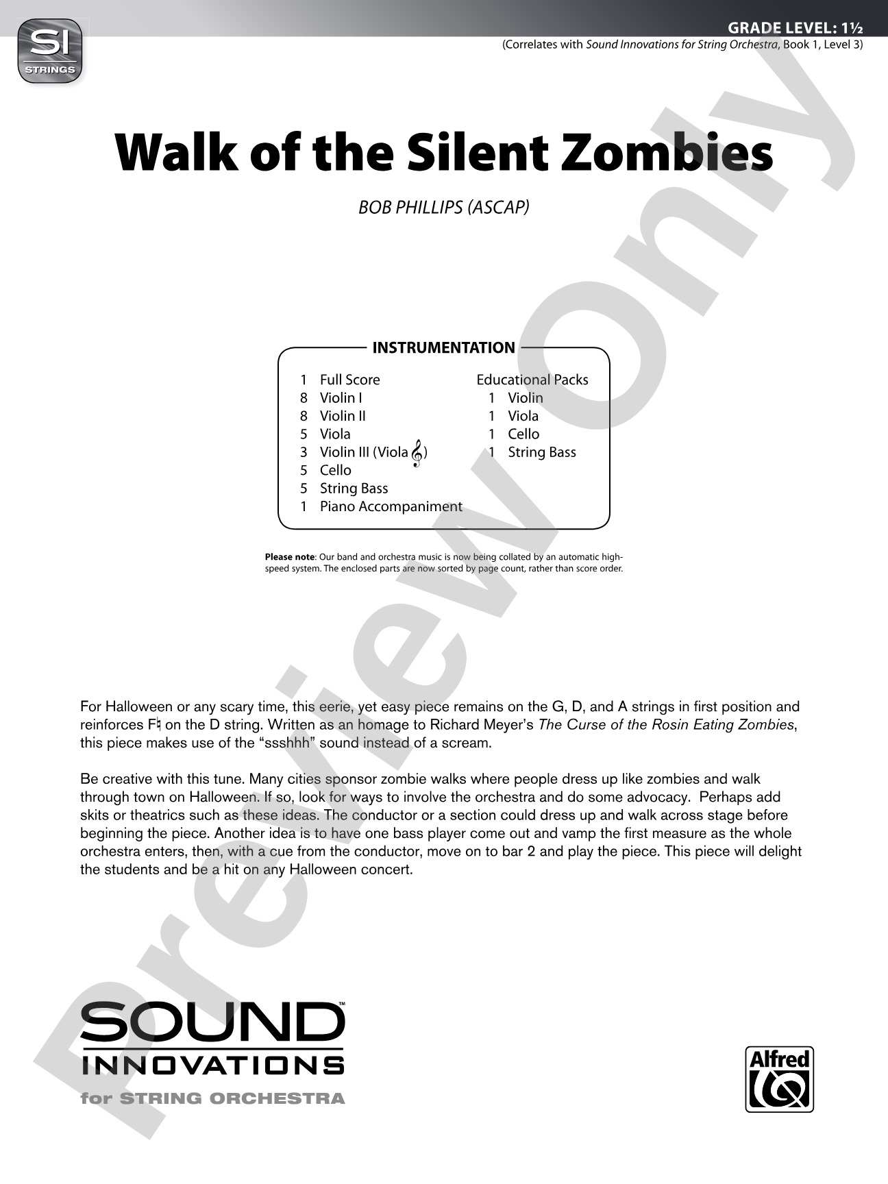 Walk of the Silent Zombies: String Orchestra Conductor Score & Parts