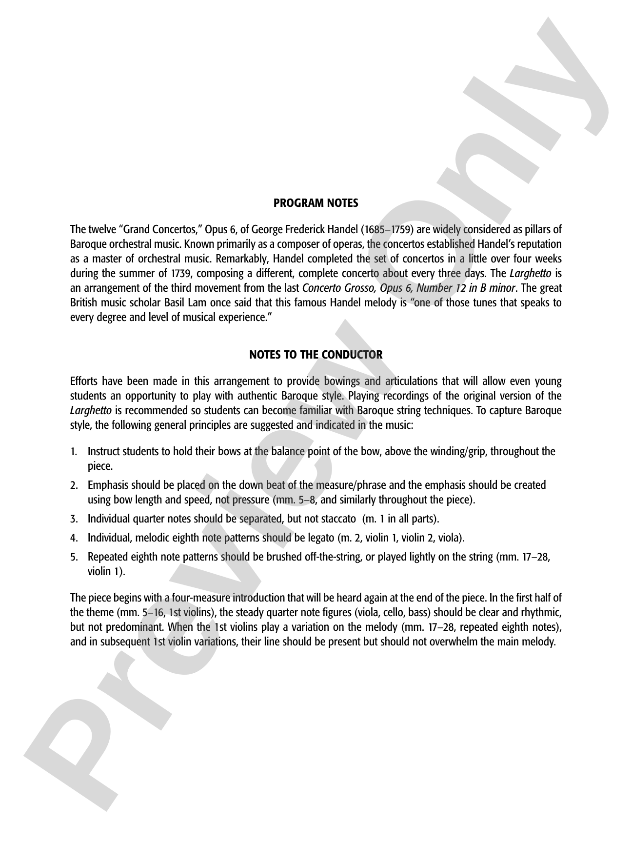 Larghetto (from Concerto Grosso Op. 6, No. 12): String Orchestra Conductor Score & Parts