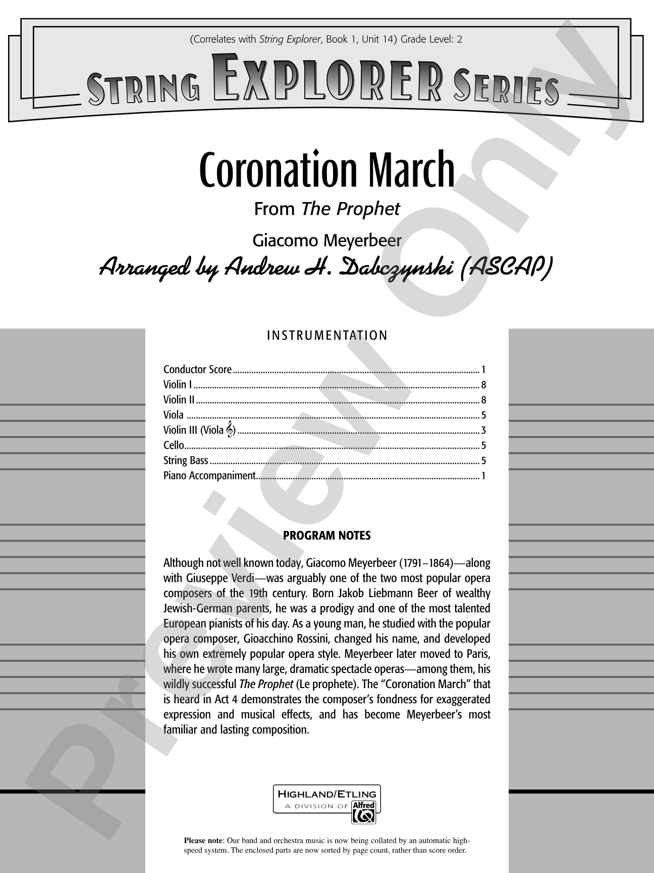 Coronation March (from The Prophet): String Orchestra Conductor Score & Parts