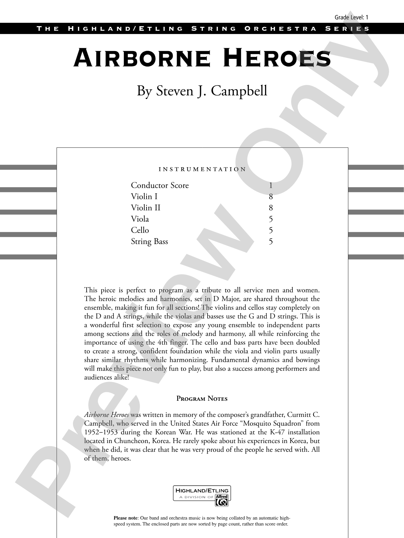 Airborne Heroes: String Orchestra Conductor Score & Parts