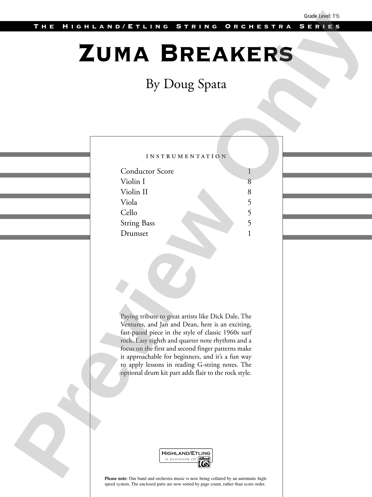 Zuma Breakers: String Orchestra Conductor Score & Parts