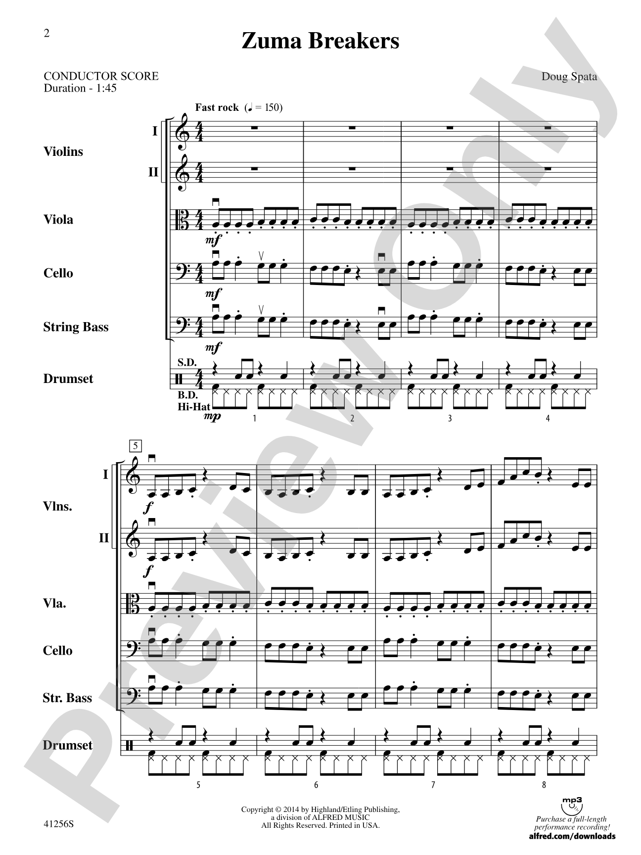 Zuma Breakers: String Orchestra Conductor Score & Parts