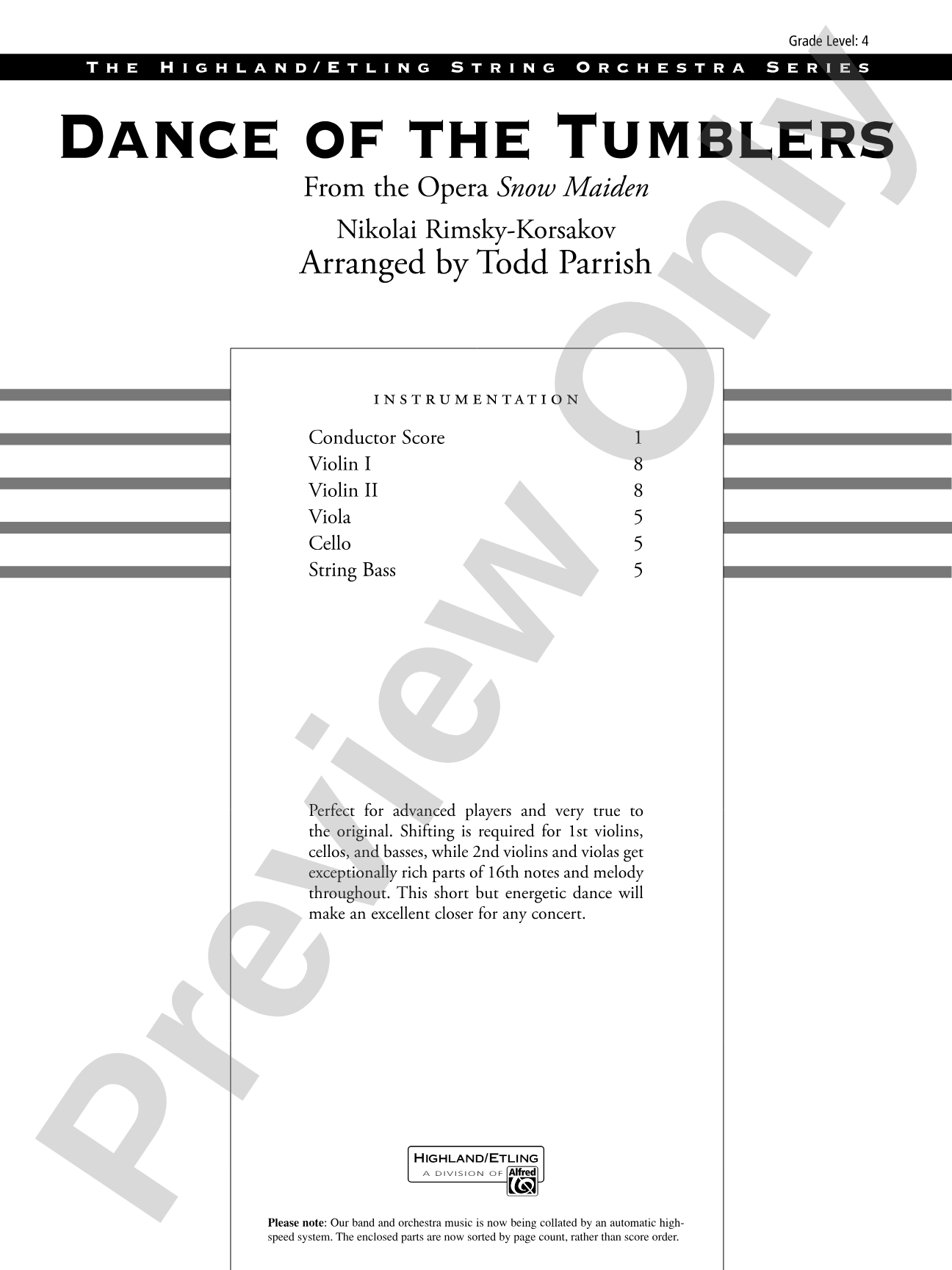 Dance of the Tumblers (from the Opera Snow Maiden): String Orchestra Conductor Score & Parts