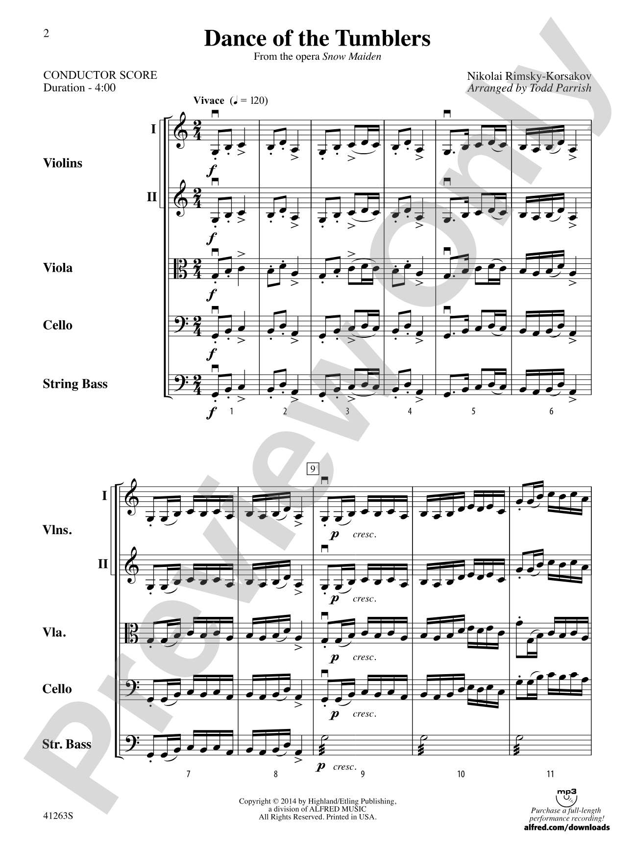 Dance of the Tumblers (from the Opera Snow Maiden): String Orchestra Conductor Score & Parts
