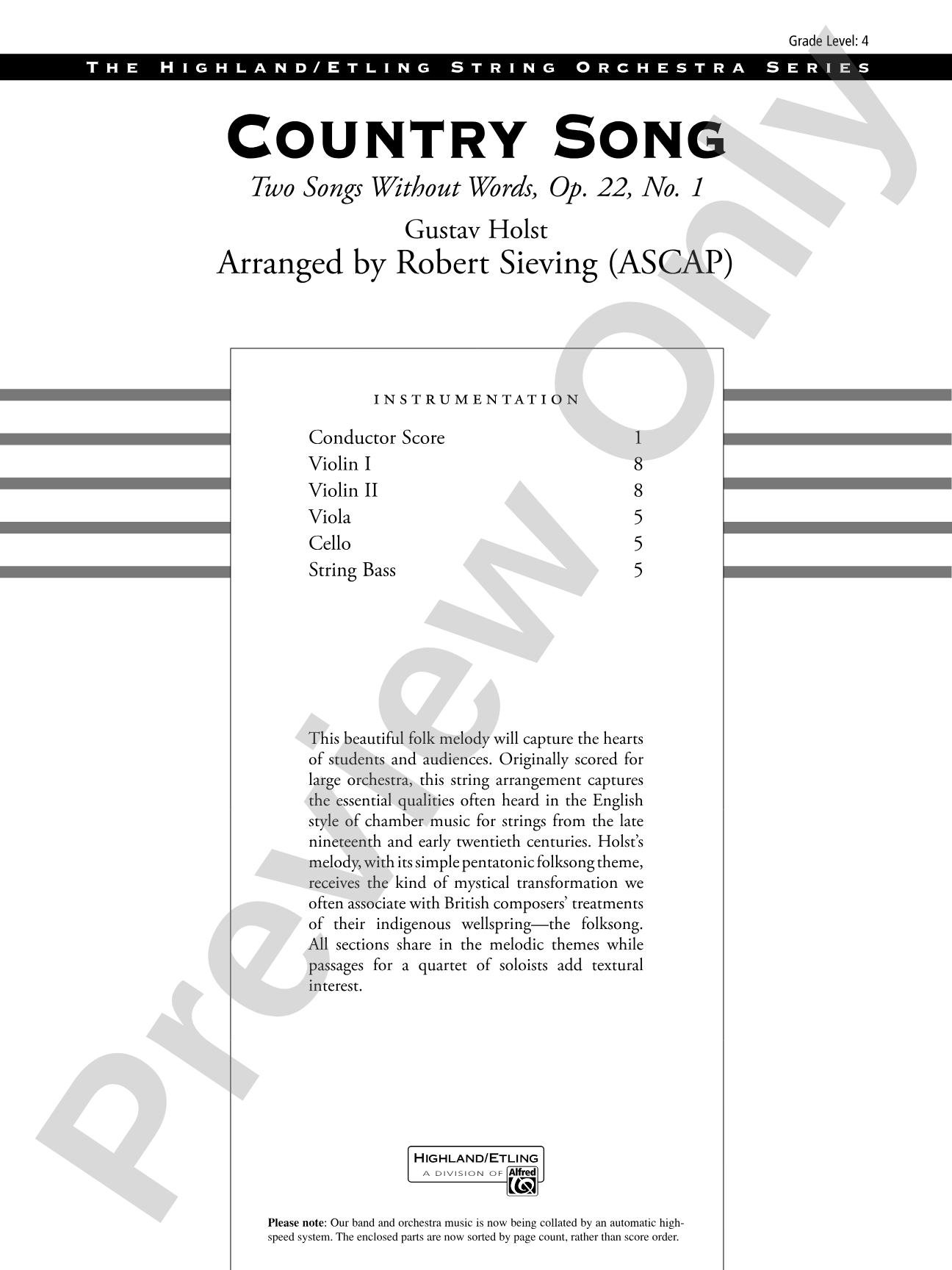 Country Song: String Orchestra Conductor Score & Parts