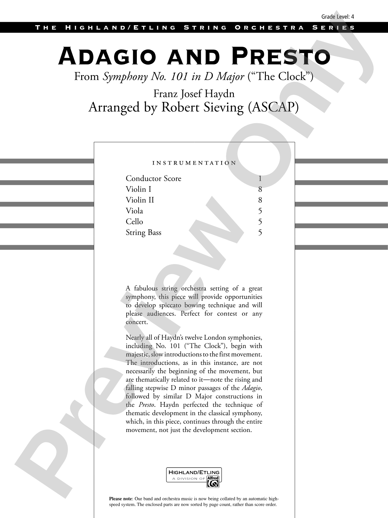 Adagio and Presto: String Orchestra Conductor Score & Parts