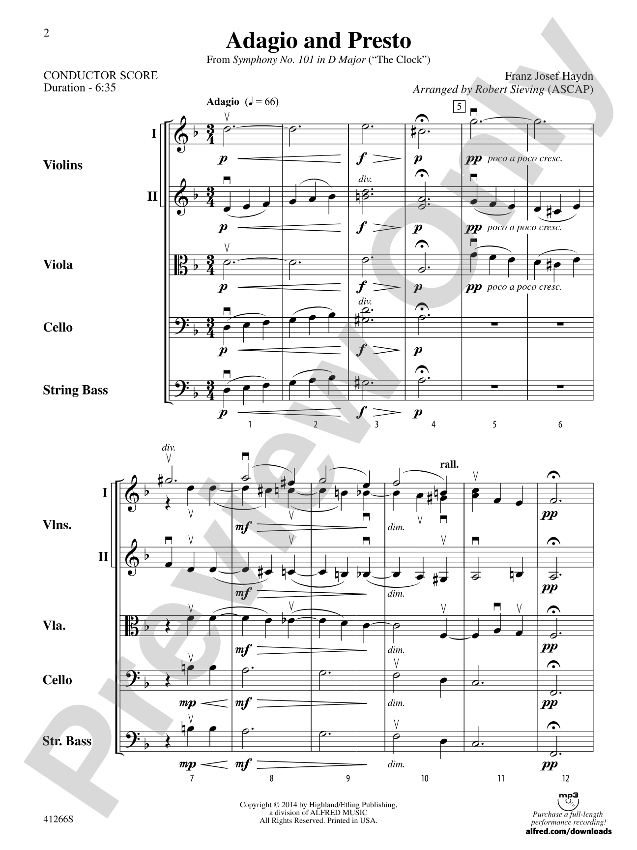 Adagio and Presto: String Orchestra Conductor Score & Parts