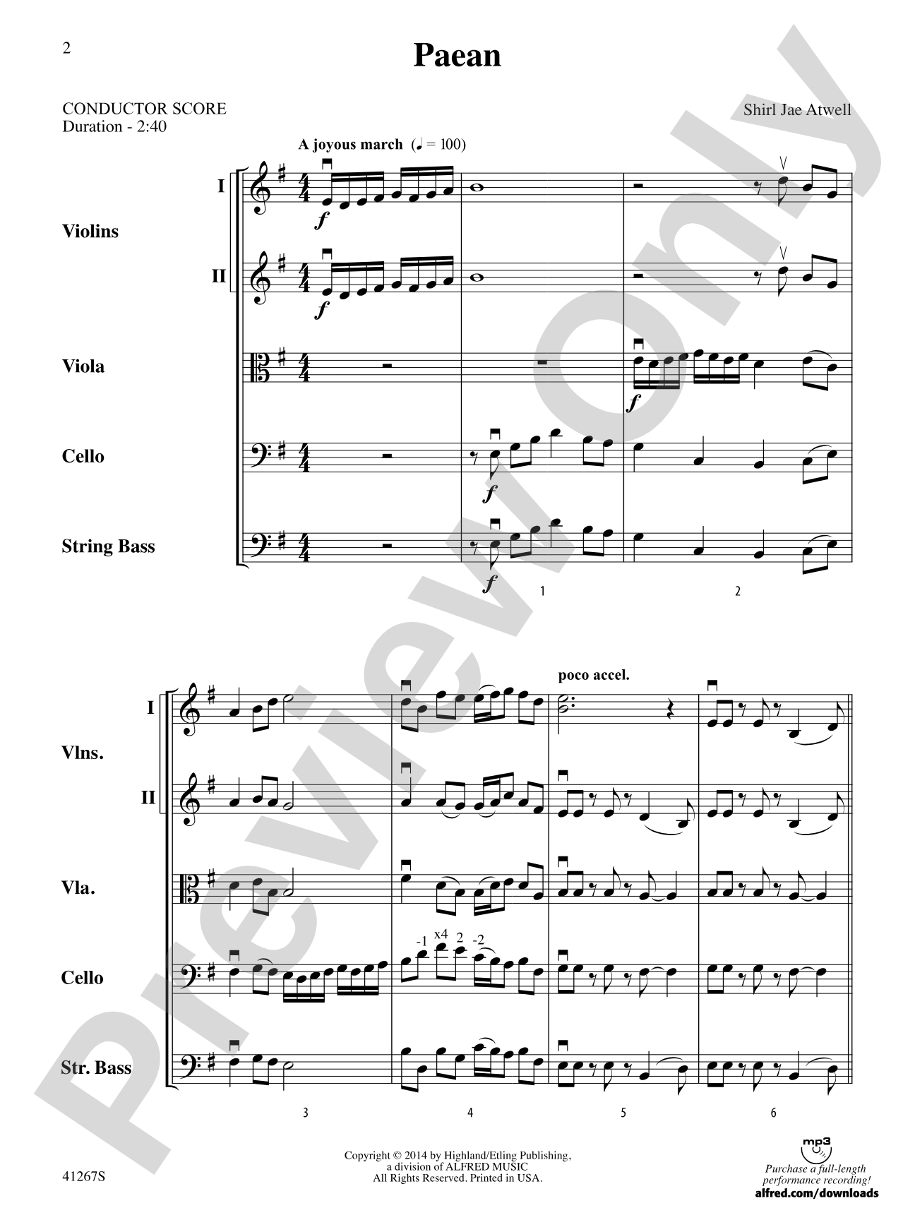 Paean: String Orchestra Conductor Score & Parts