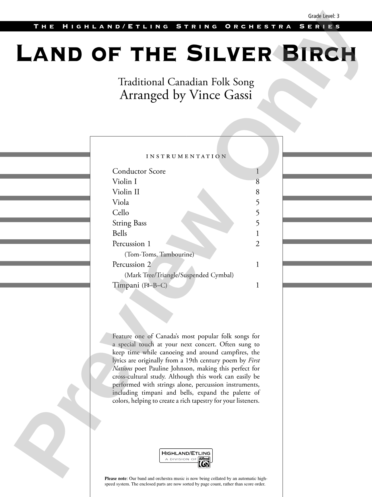 Land of the Silver Birch: String Orchestra Conductor Score & Parts
