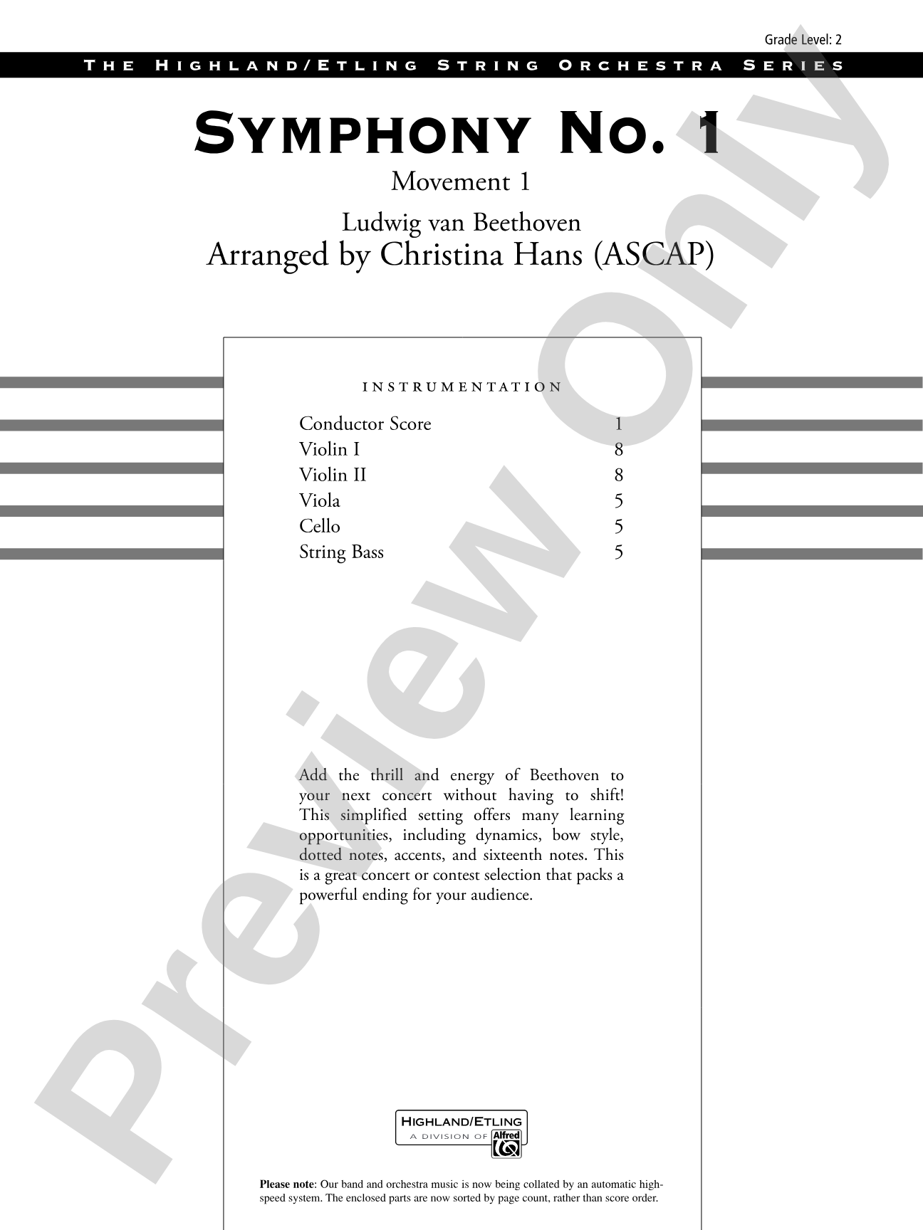 Symphony No. 1: String Orchestra Conductor Score & Parts