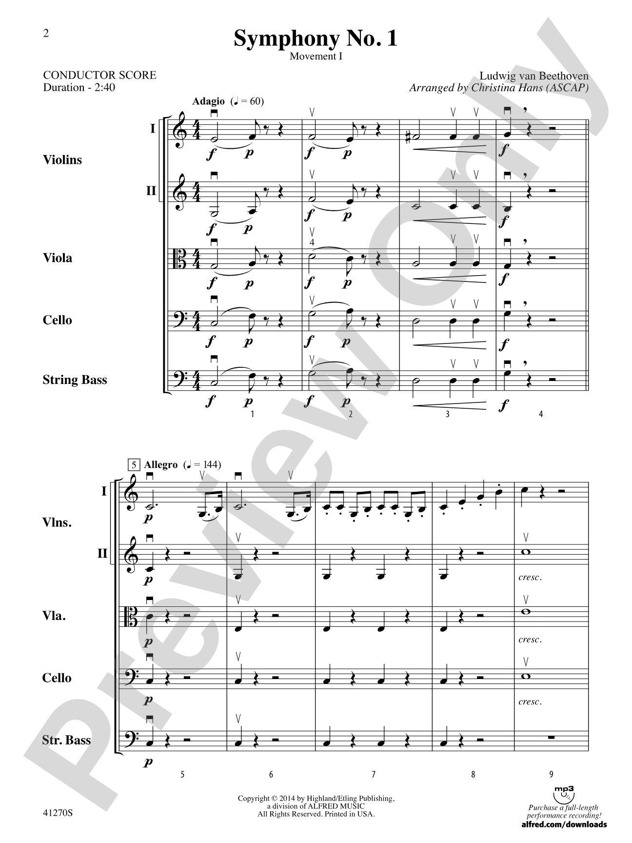Symphony No. 1: String Orchestra Conductor Score & Parts