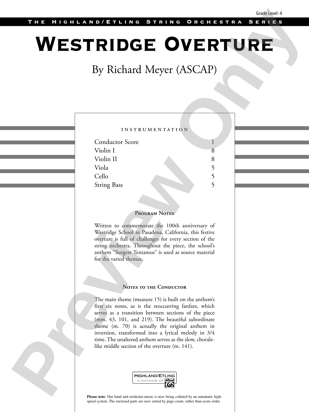 Westridge Overture: String Orchestra Conductor Score & Parts