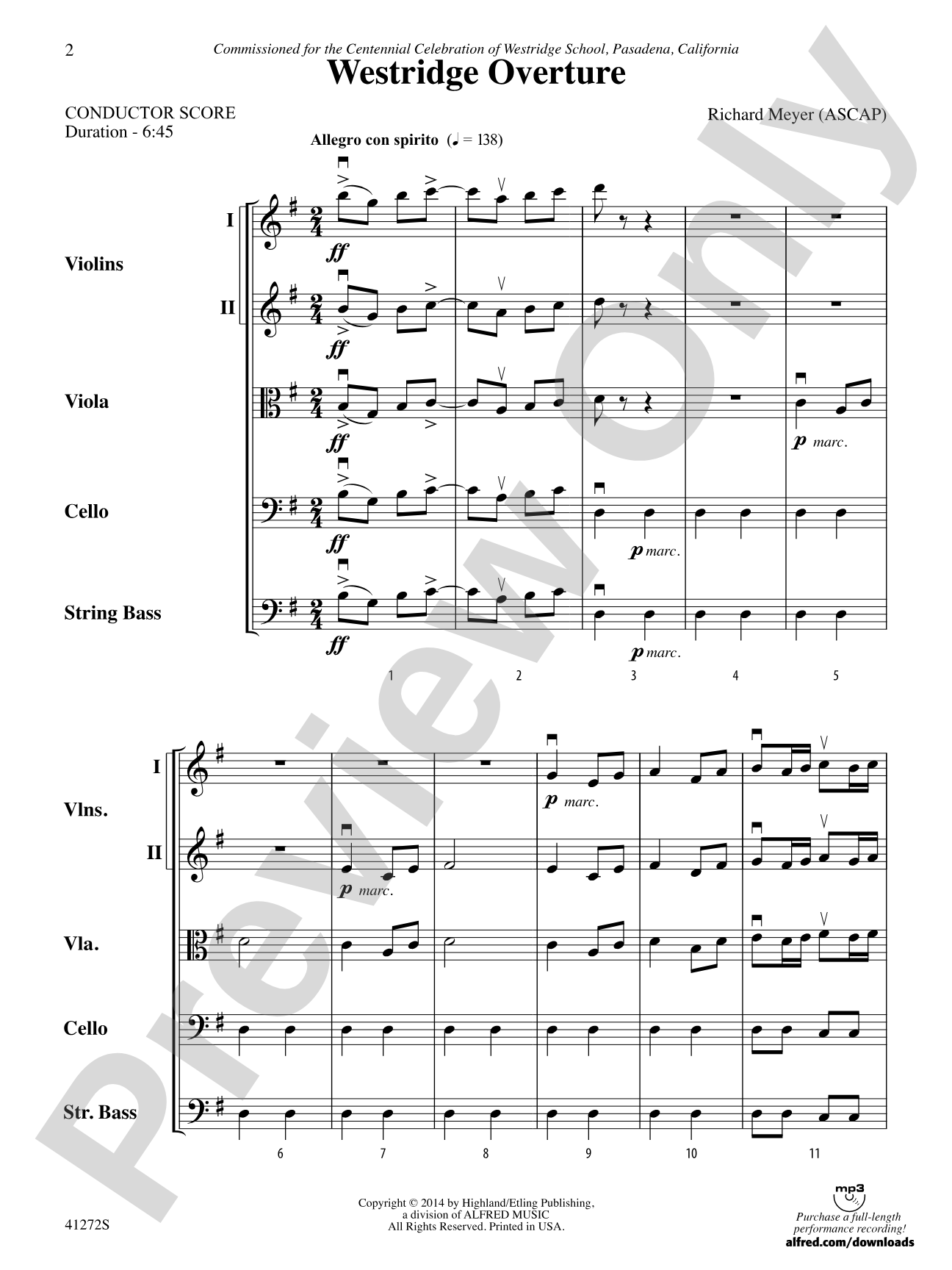 Westridge Overture: String Orchestra Conductor Score & Parts