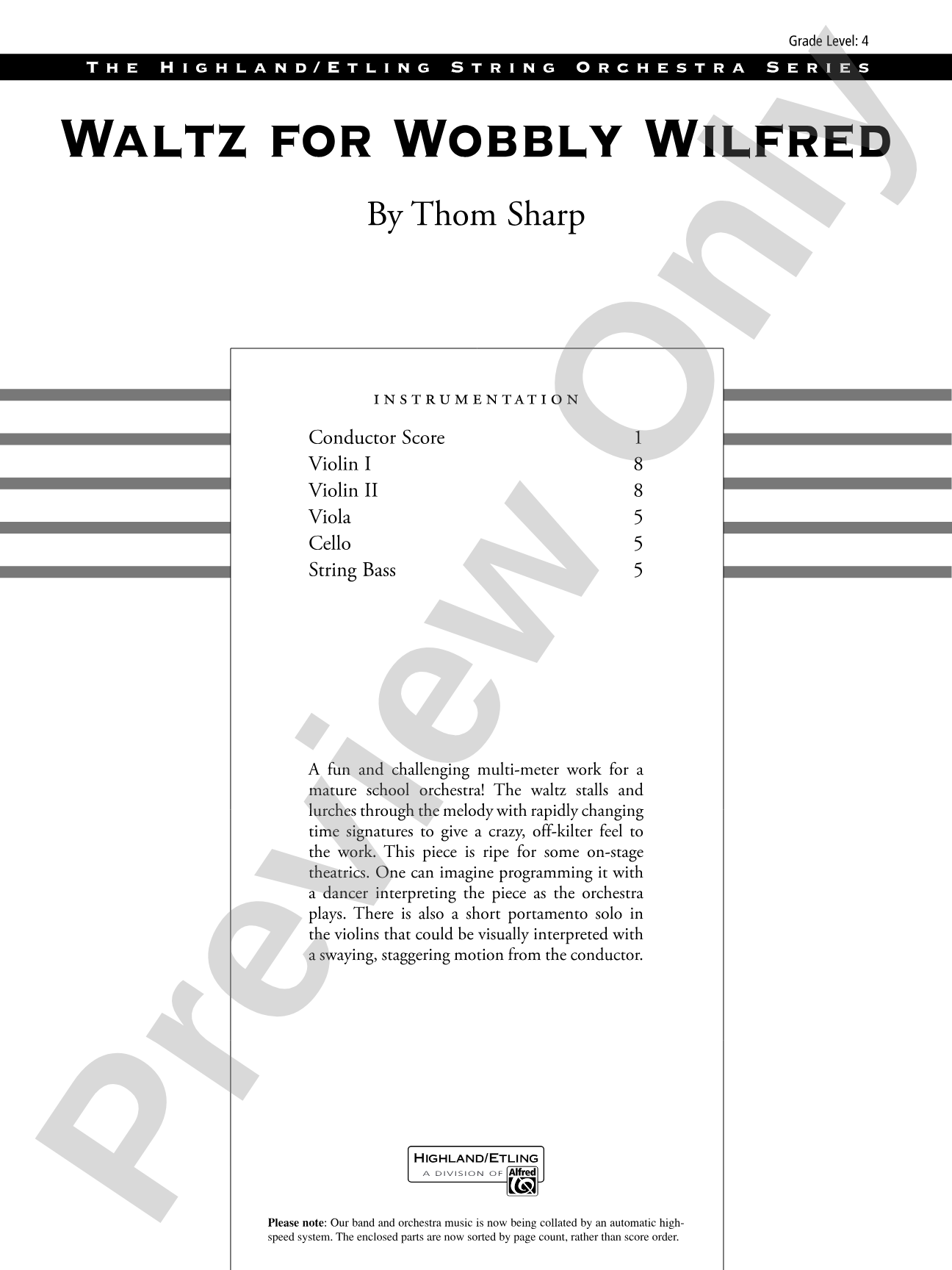 Waltz for Wobbly Wilfred: String Orchestra Conductor Score & Parts