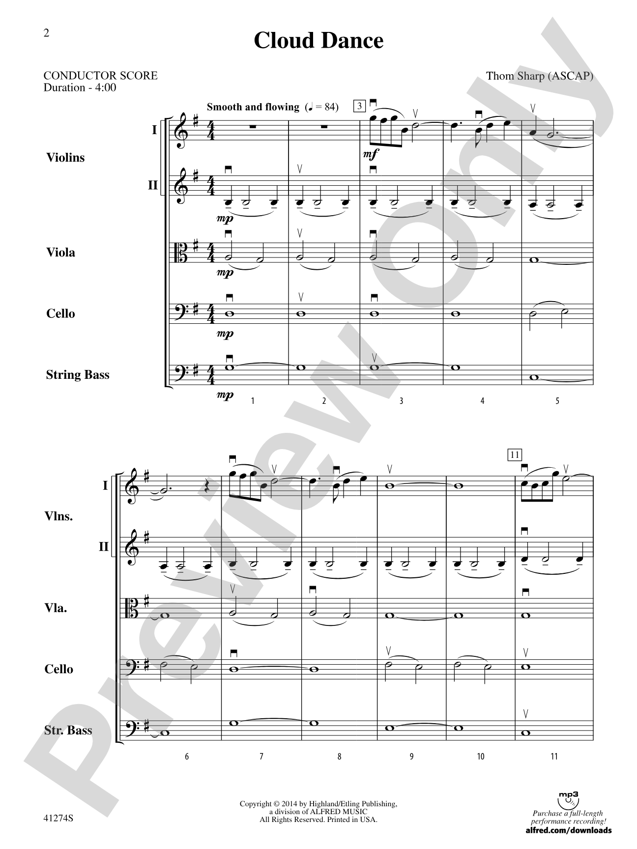 Cloud Dance: String Orchestra Conductor Score & Parts