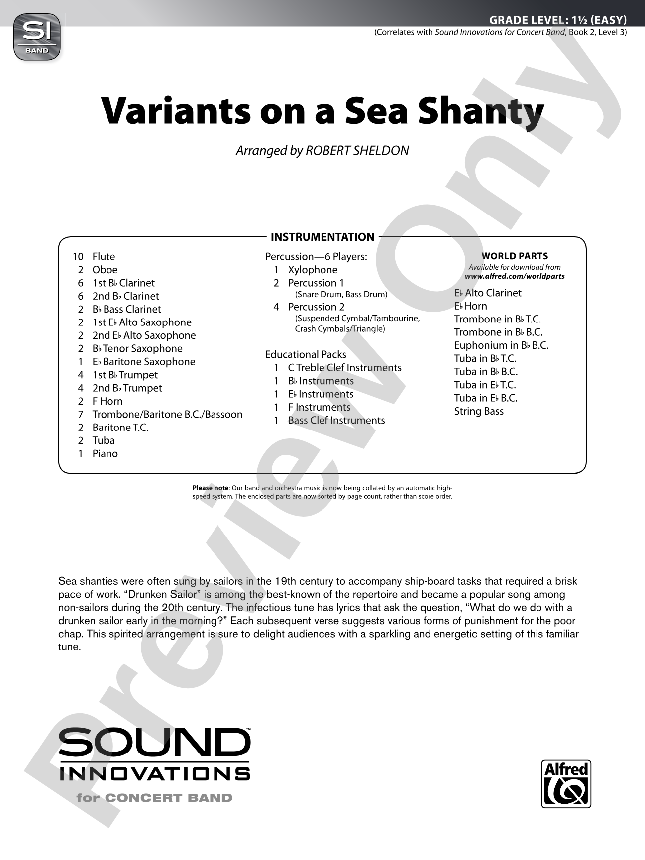 Variants on a Sea Shanty: Concert Band Conductor Score & Parts