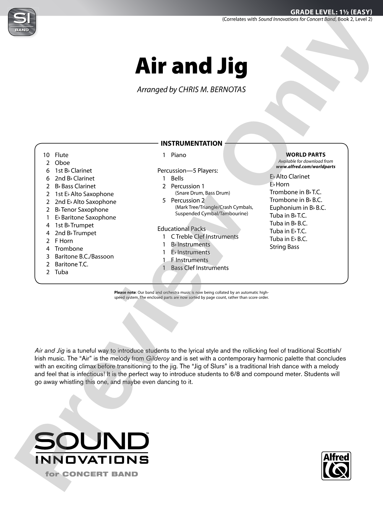 Air and Jig: Concert Band Conductor Score & Parts