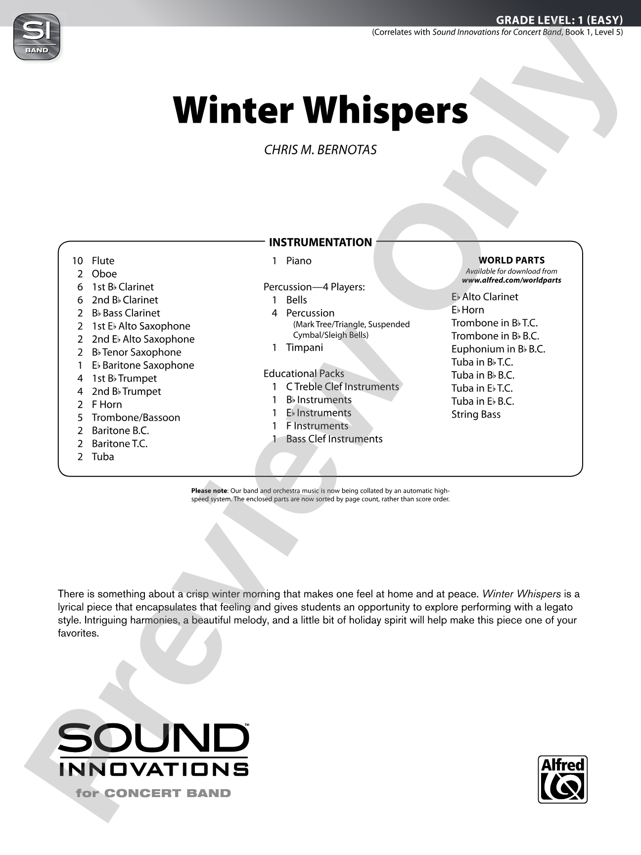 Winter Whispers: Concert Band Conductor Score & Parts
