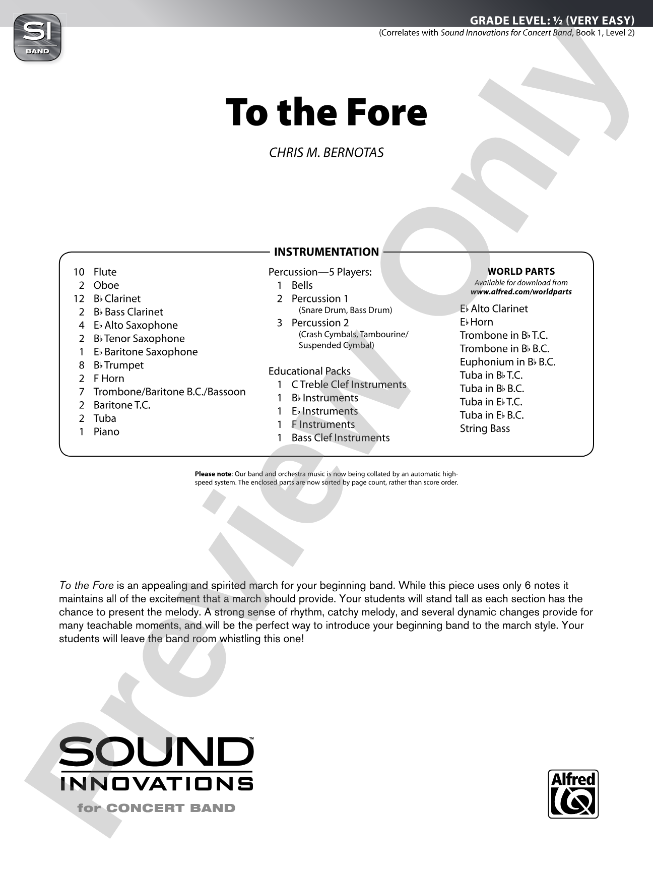 To the Fore: Concert Band Conductor Score & Parts