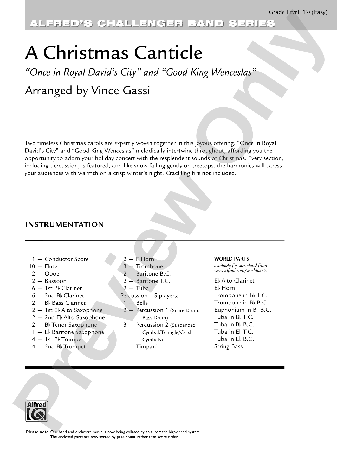 A Christmas Canticle: Concert Band Conductor Score & Parts
