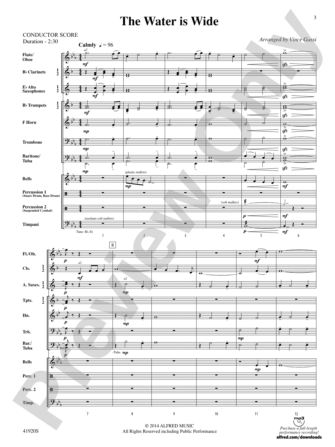 The Water Is Wide: Concert Band Conductor Score & Parts