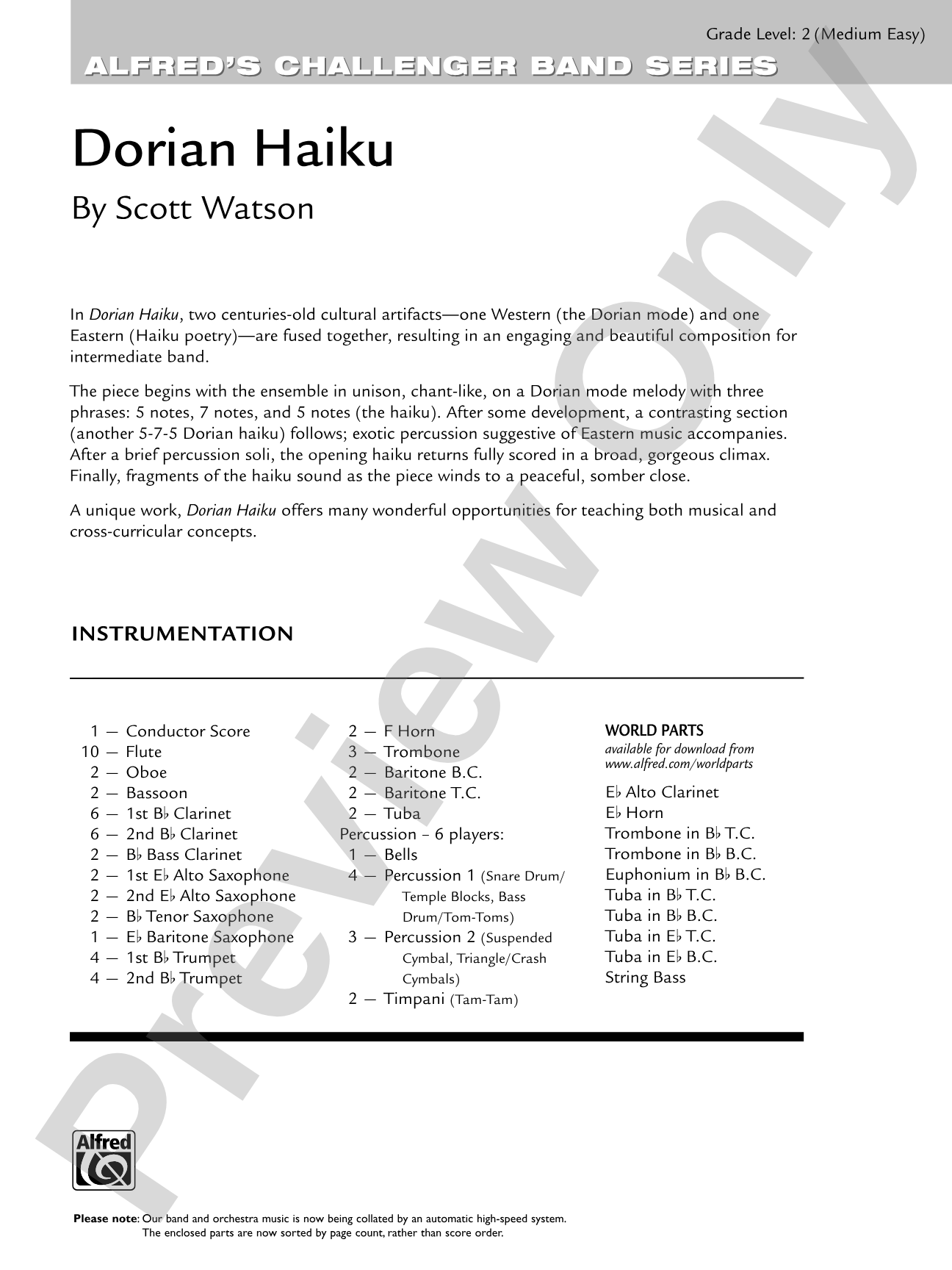 Dorian Haiku: Concert Band Conductor Score & Parts