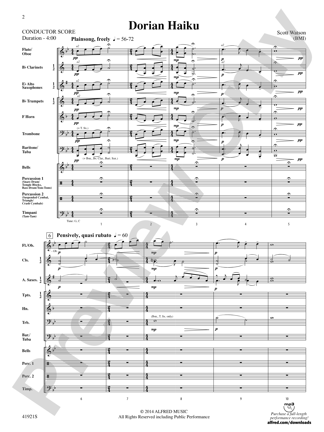 Dorian Haiku: Concert Band Conductor Score & Parts