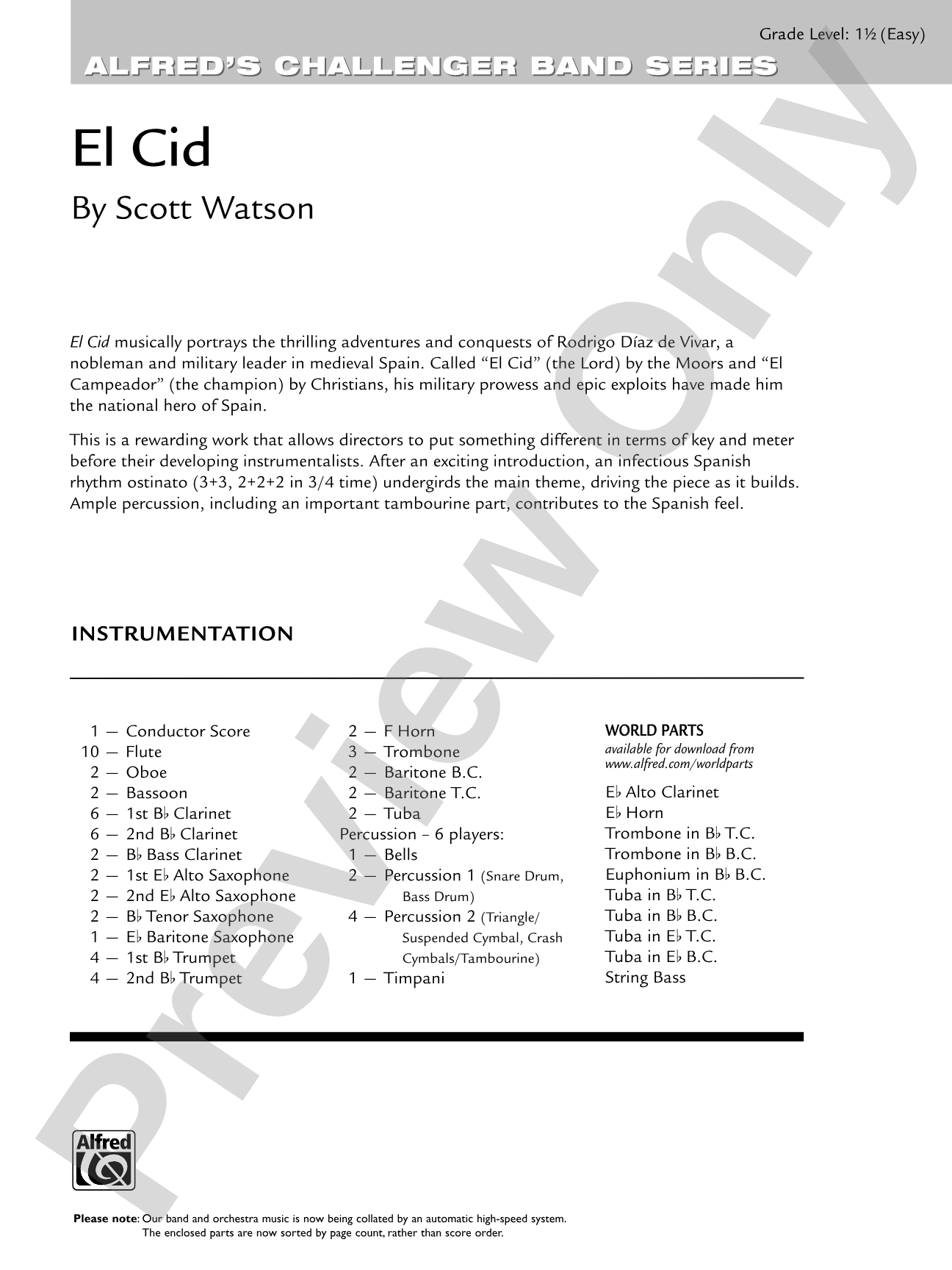 El Cid: Concert Band Conductor Score & Parts