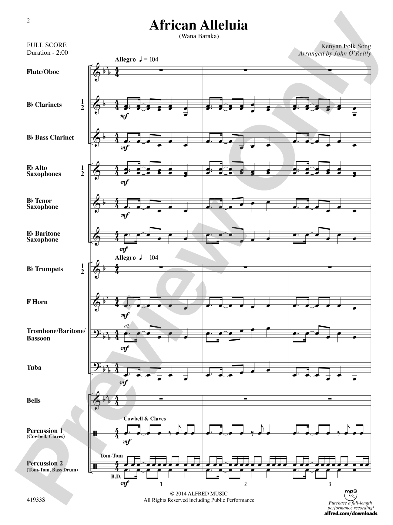 African Alleluia: Concert Band Conductor Score & Parts