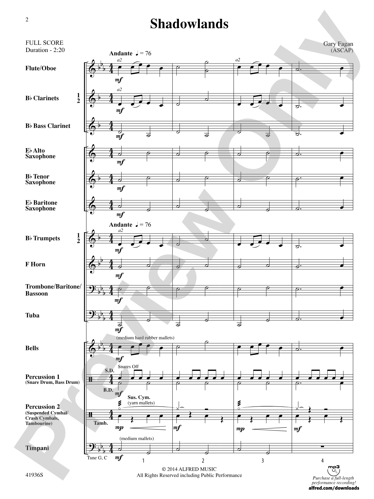 Shadowlands: Concert Band Conductor Score & Parts