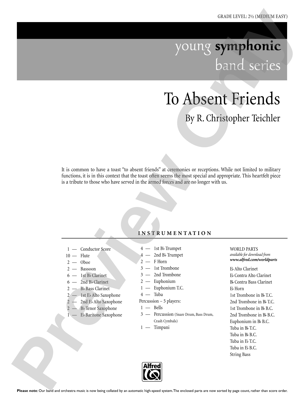 To Absent Friends: Concert Band Conductor Score & Parts
