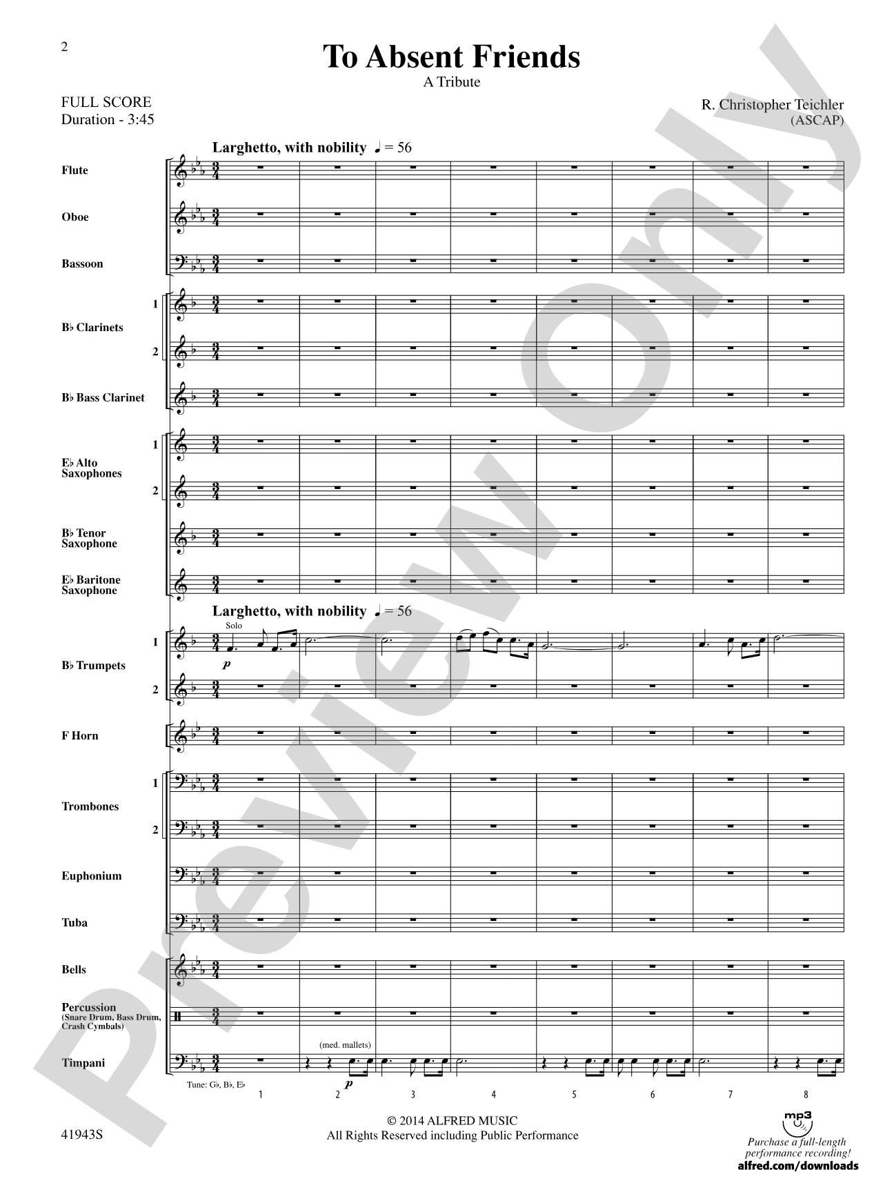 To Absent Friends: Concert Band Conductor Score & Parts