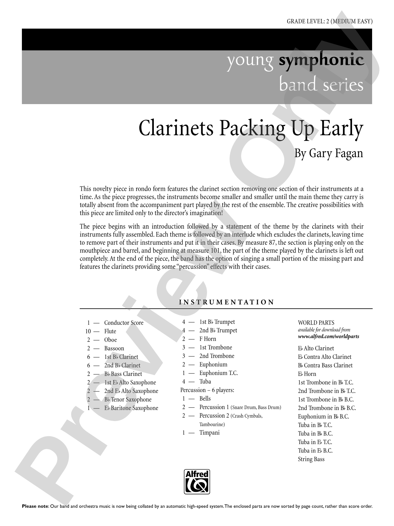 Clarinets Packing Up Early: Concert Band Conductor Score & Parts