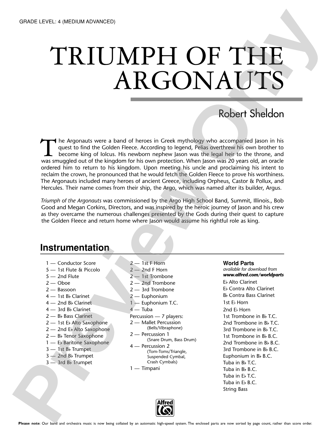 Triumph of the Argonauts: Concert Band Conductor Score & Parts