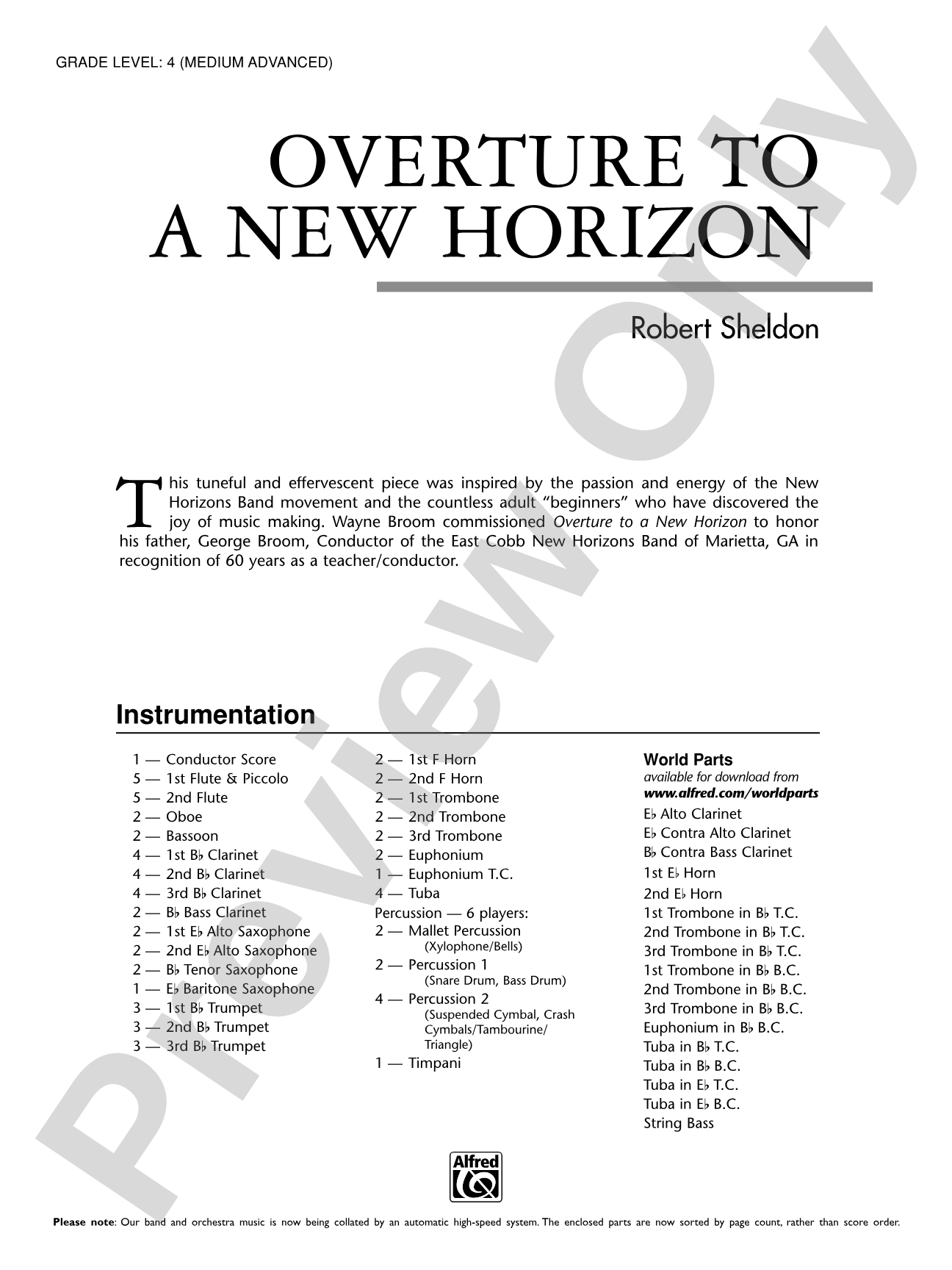 Overture to a New Horizon: Concert Band Conductor Score & Parts