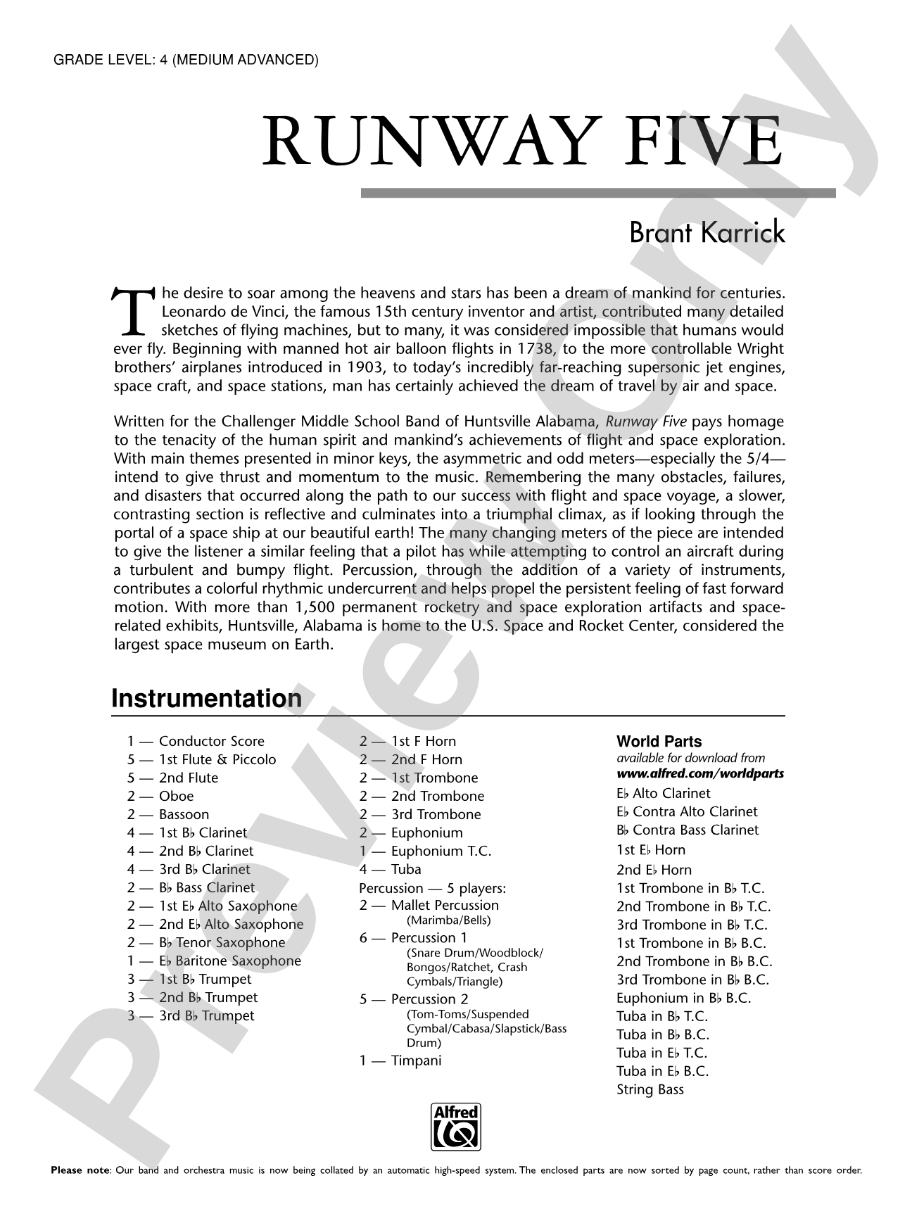 Runway Five: Concert Band Conductor Score & Parts