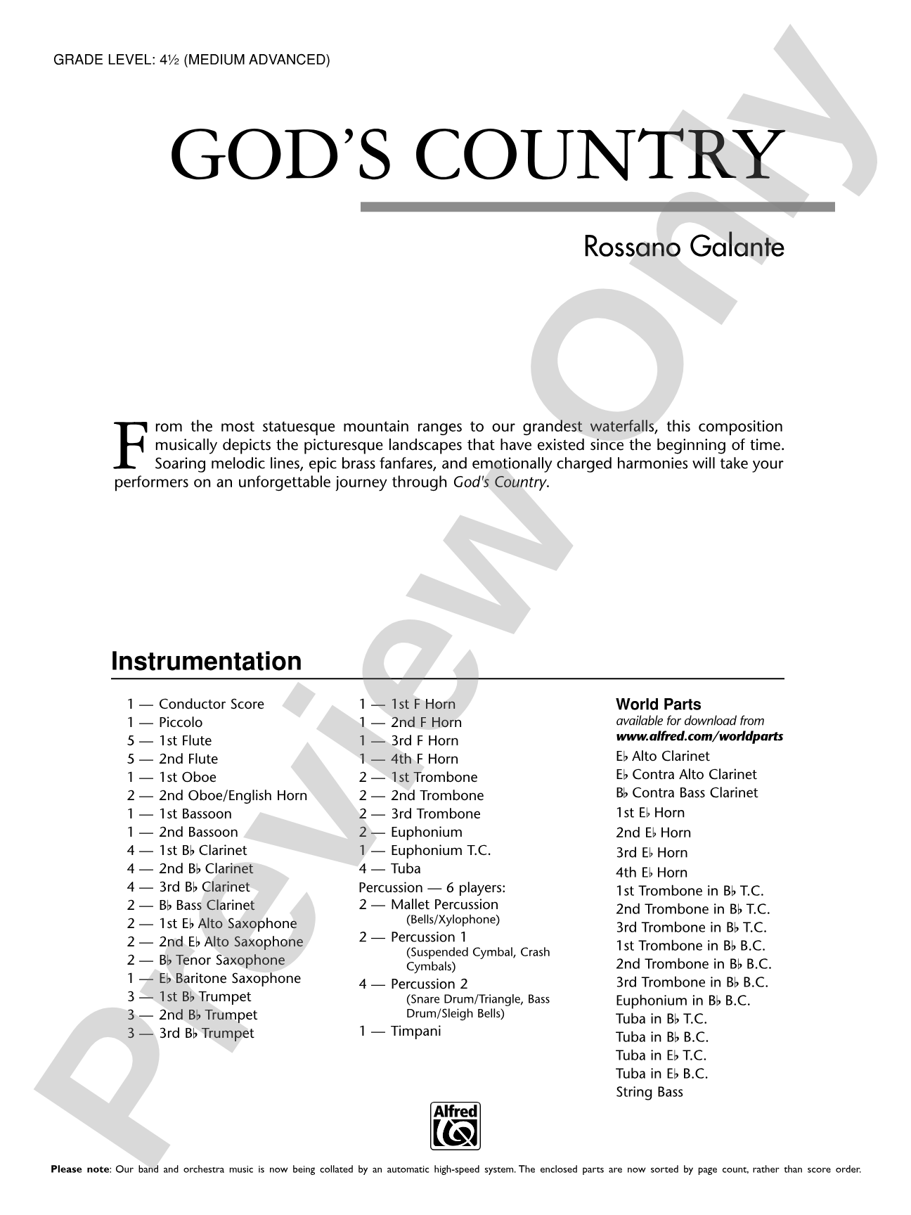 God's Country: Concert Band Conductor Score & Parts