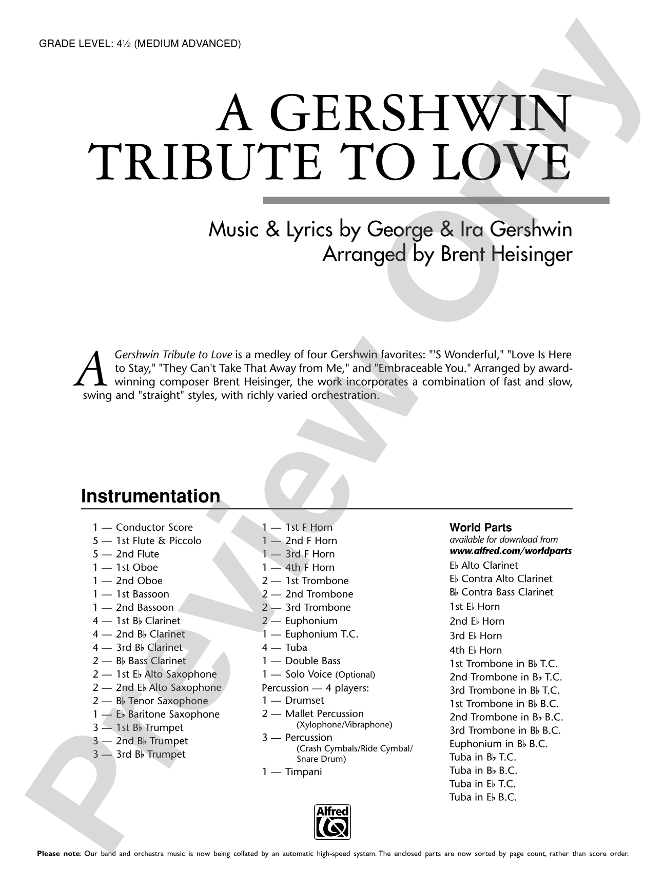 A Gershwin Tribute to Love: Concert Band Conductor Score & Parts