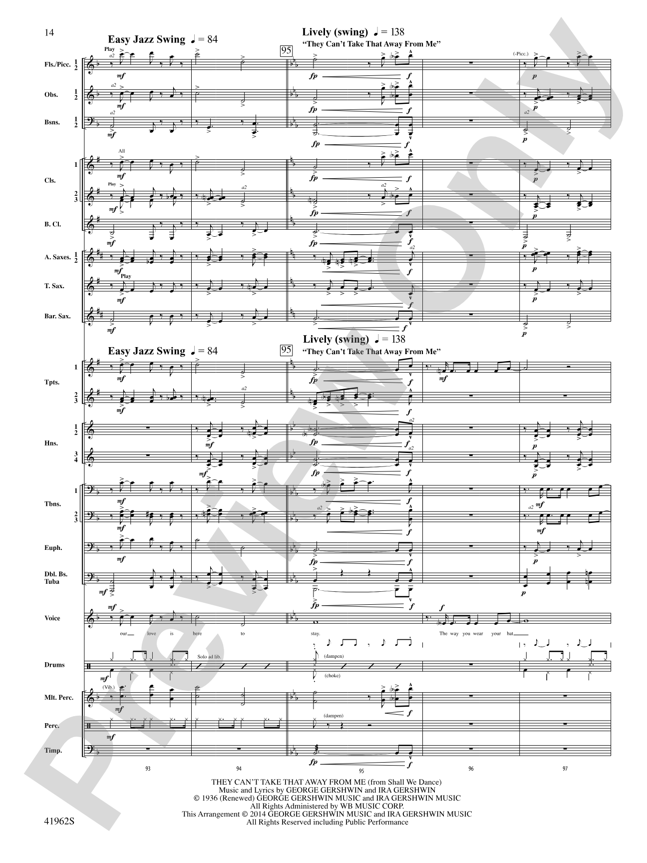 A Gershwin Tribute to Love: Concert Band Conductor Score & Parts
