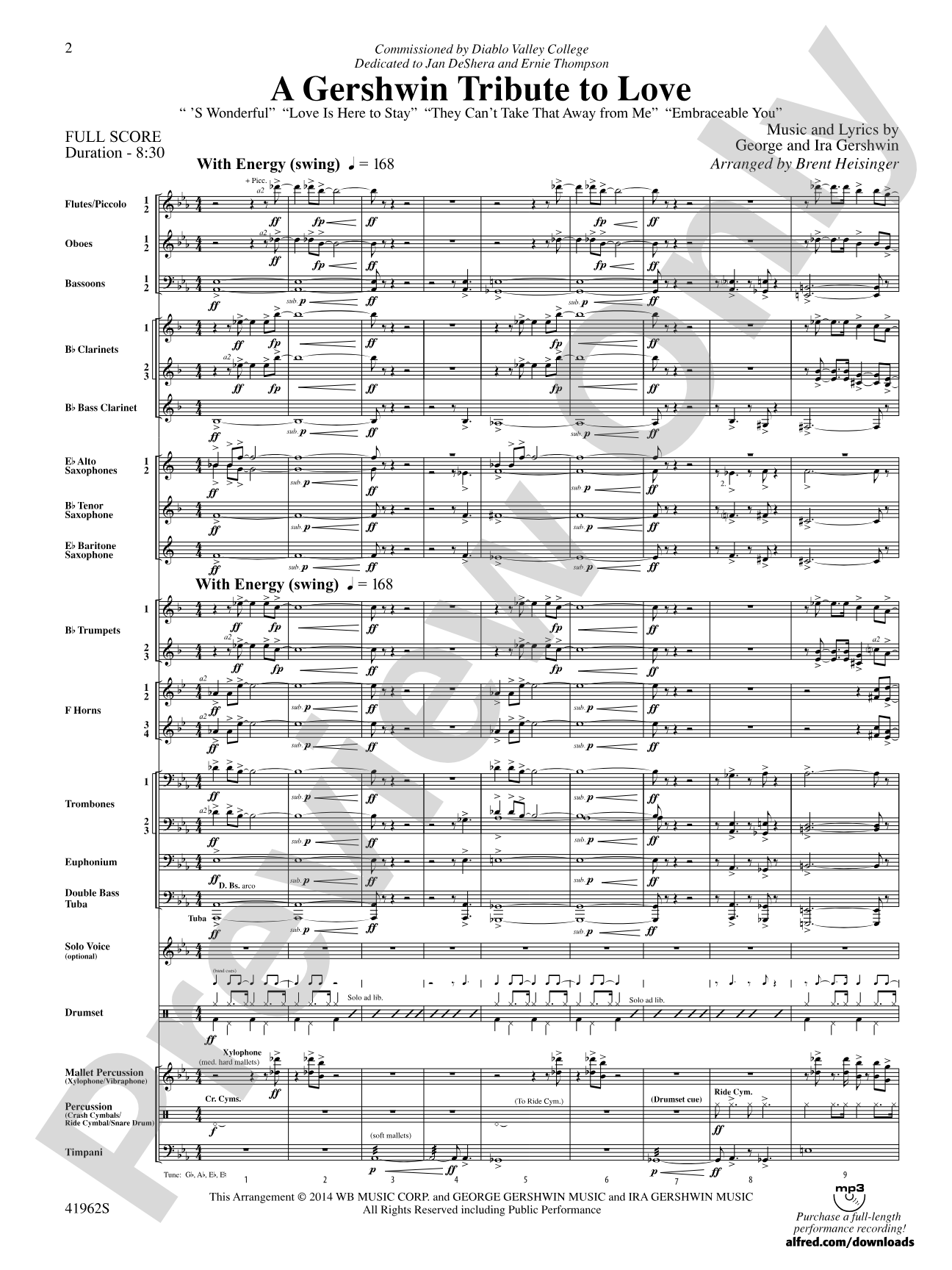 A Gershwin Tribute to Love: Concert Band Conductor Score & Parts