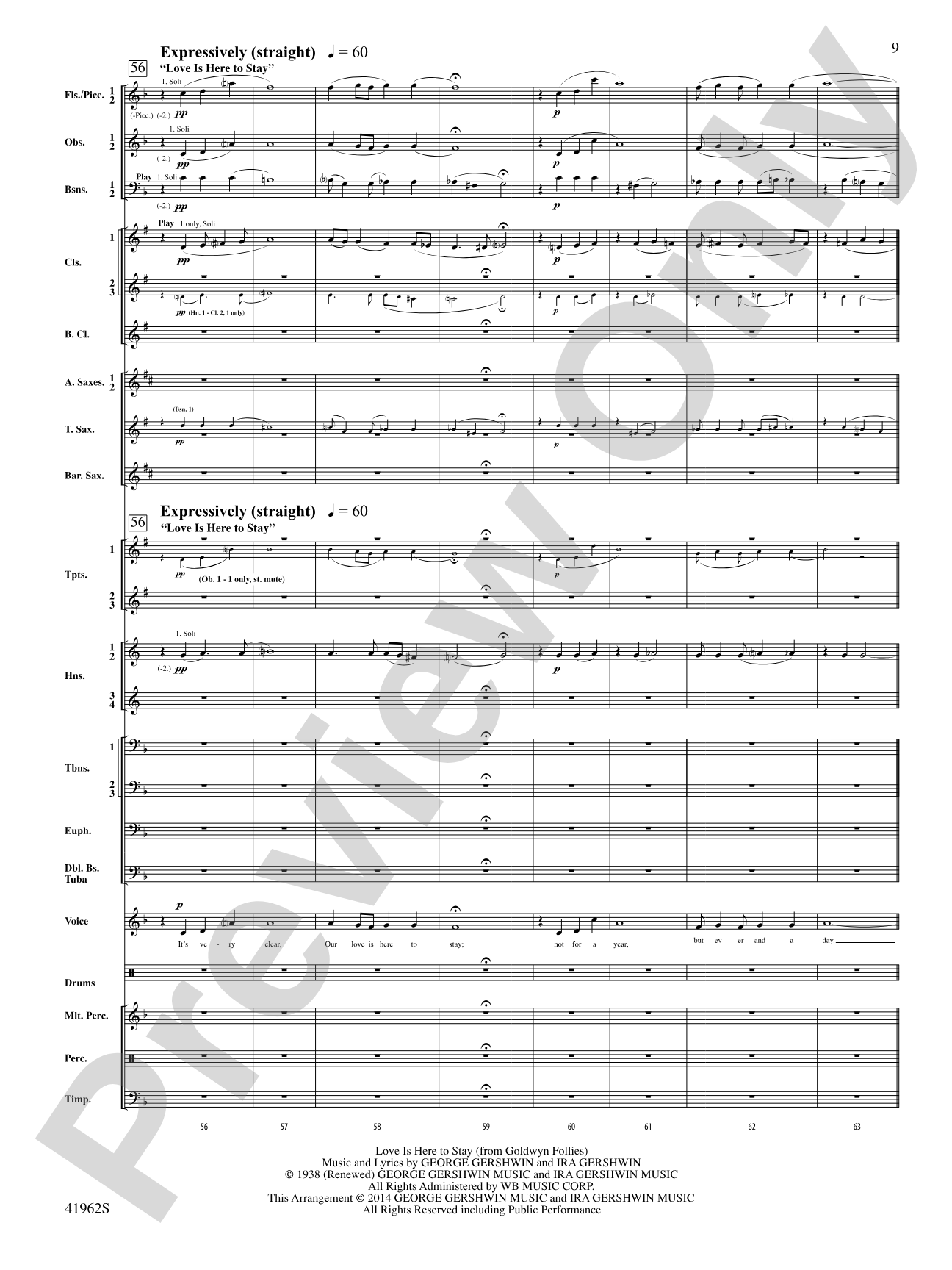 A Gershwin Tribute to Love: Concert Band Conductor Score & Parts