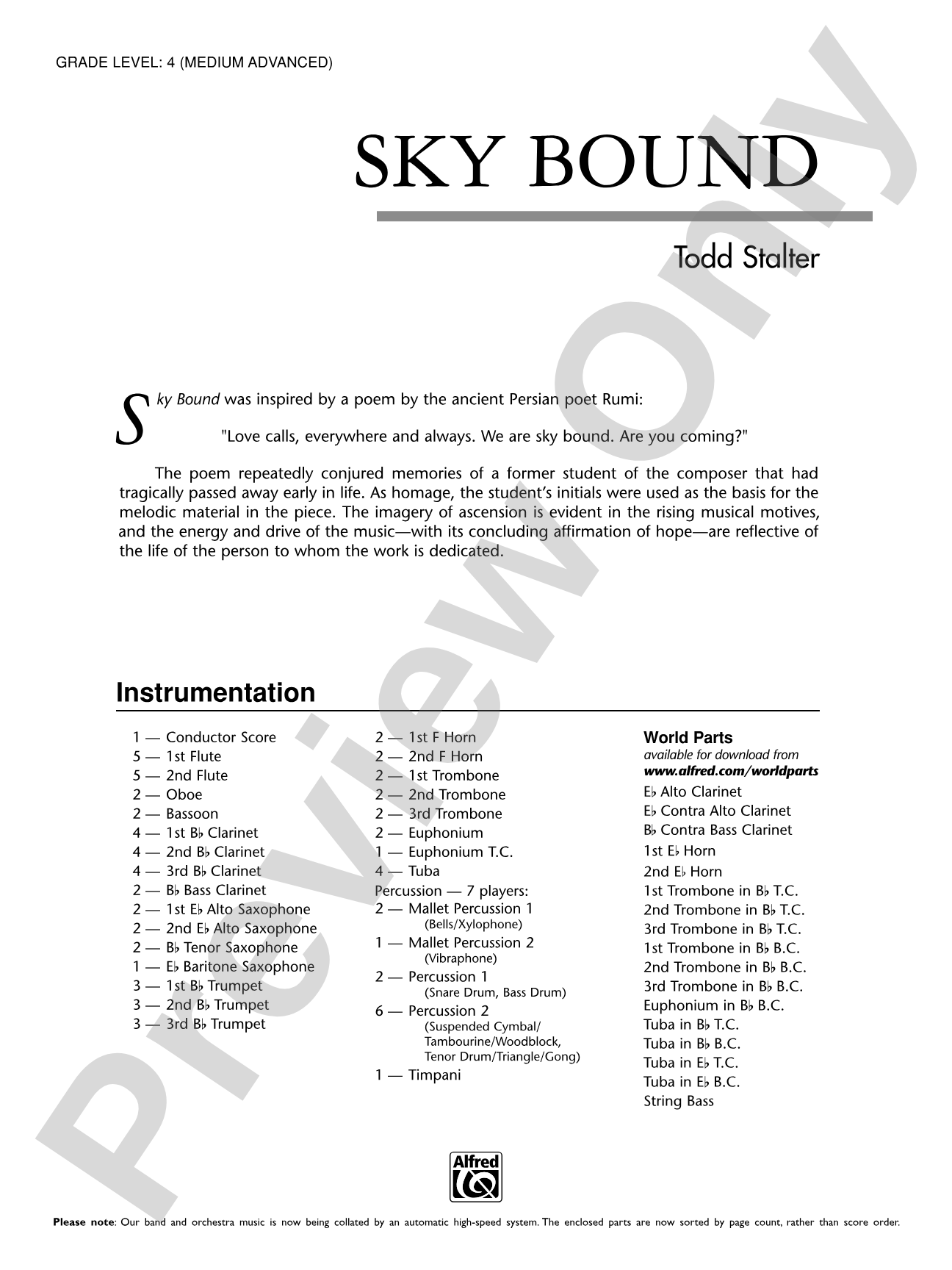 Sky Bound: Concert Band Conductor Score & Parts