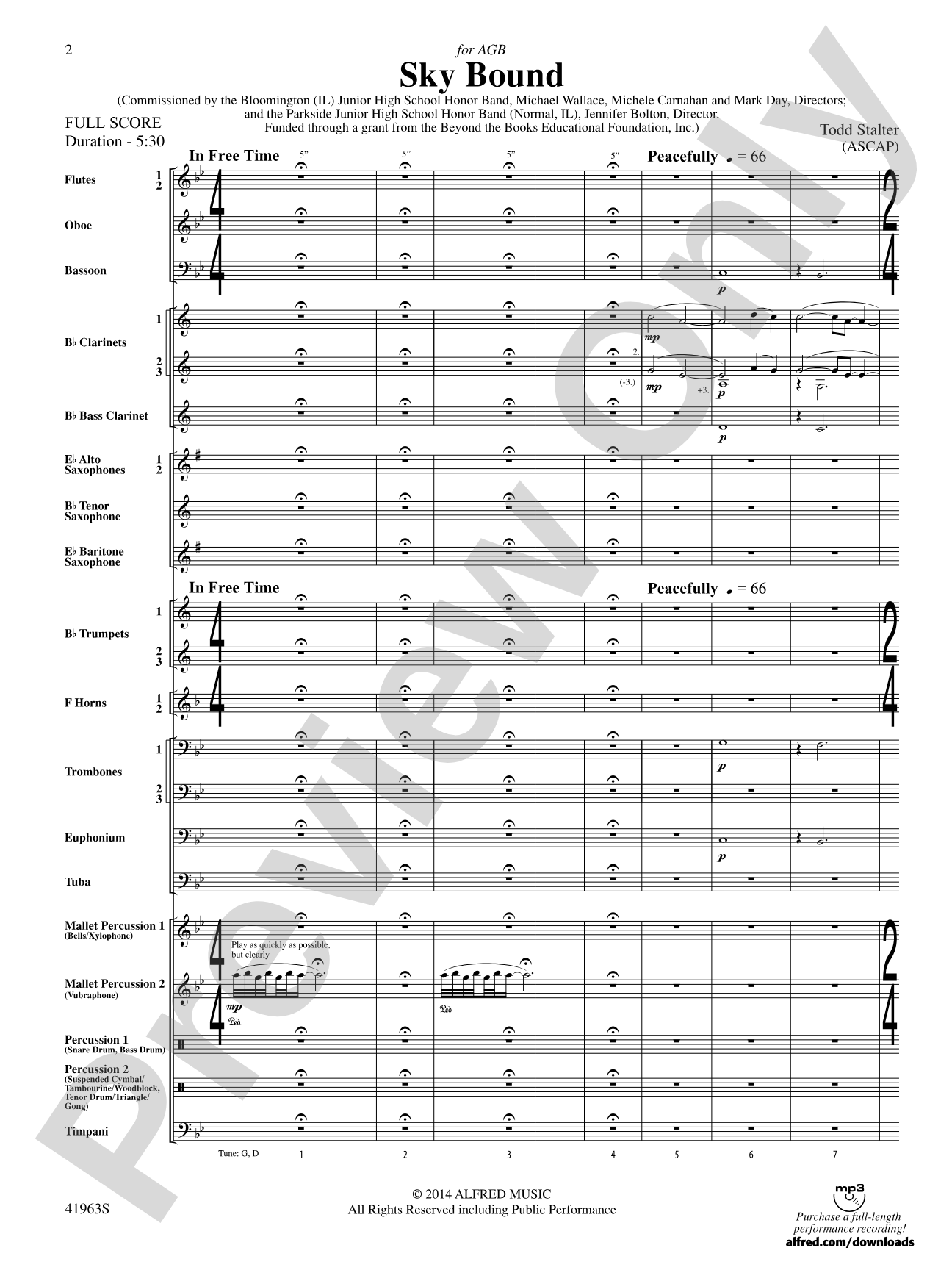 Sky Bound: Concert Band Conductor Score & Parts