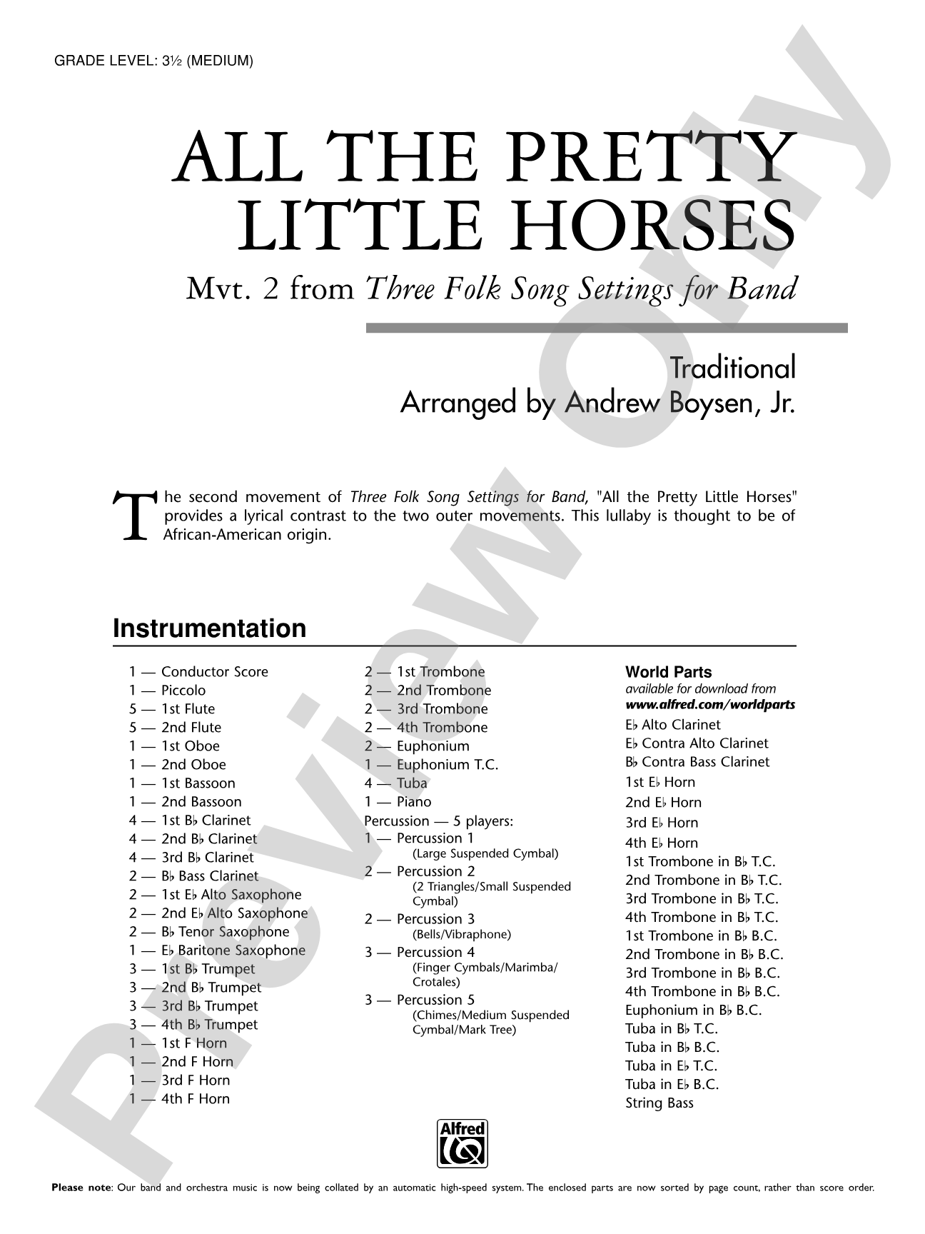 All the Pretty Little Horses: Concert Band Conductor Score & Parts