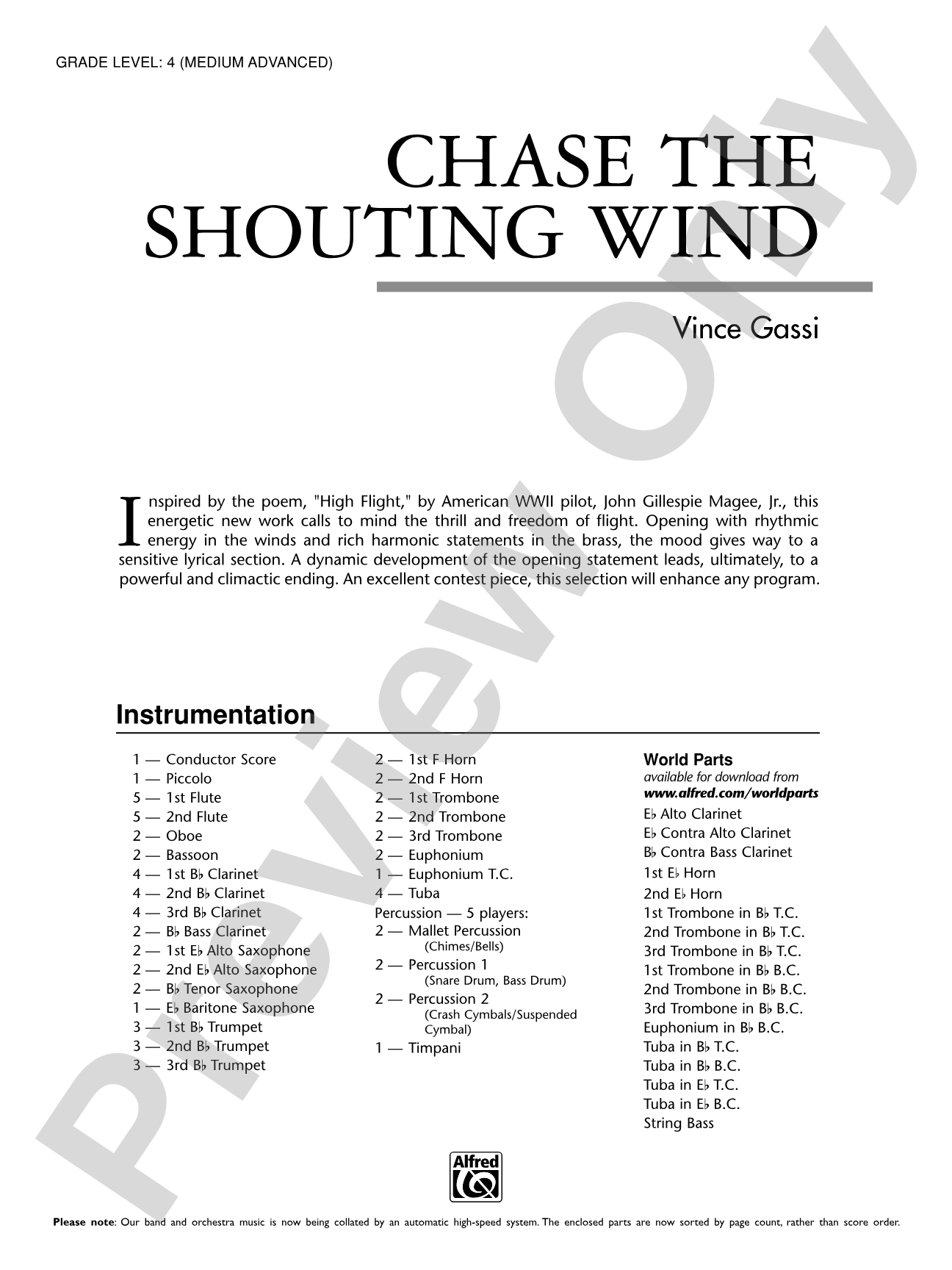 Chase the Shouting Wind: Concert Band Conductor Score & Parts