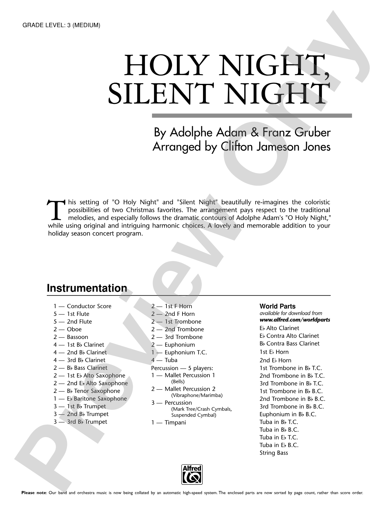 Holy Night, Silent Night: Concert Band Conductor Score & Parts
