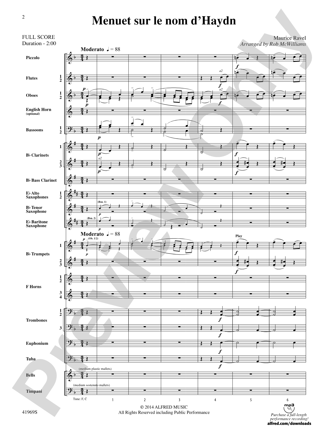 Menuet sur le nom d'Haydn: Concert Band Conductor Score & Parts
