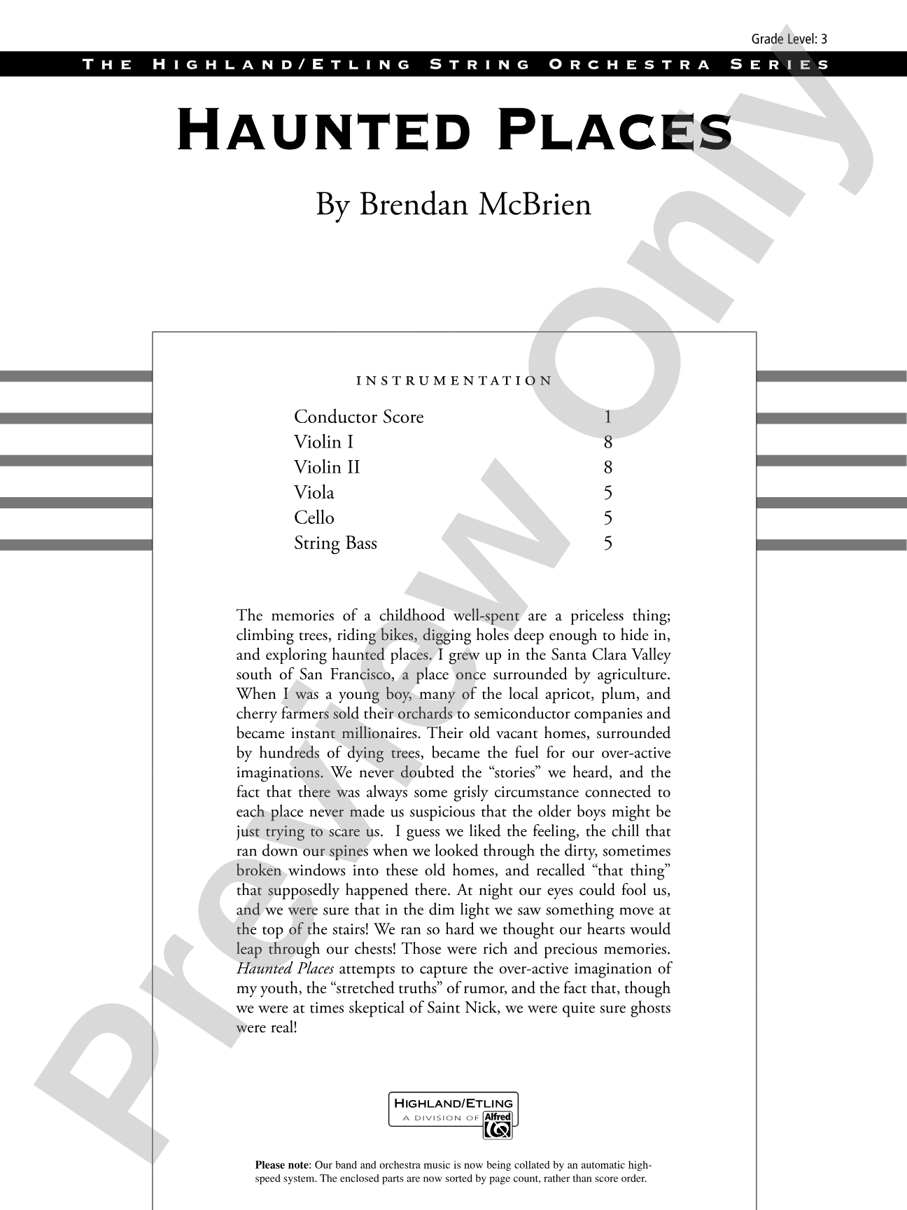 Haunted Places: String Orchestra Conductor Score & Parts