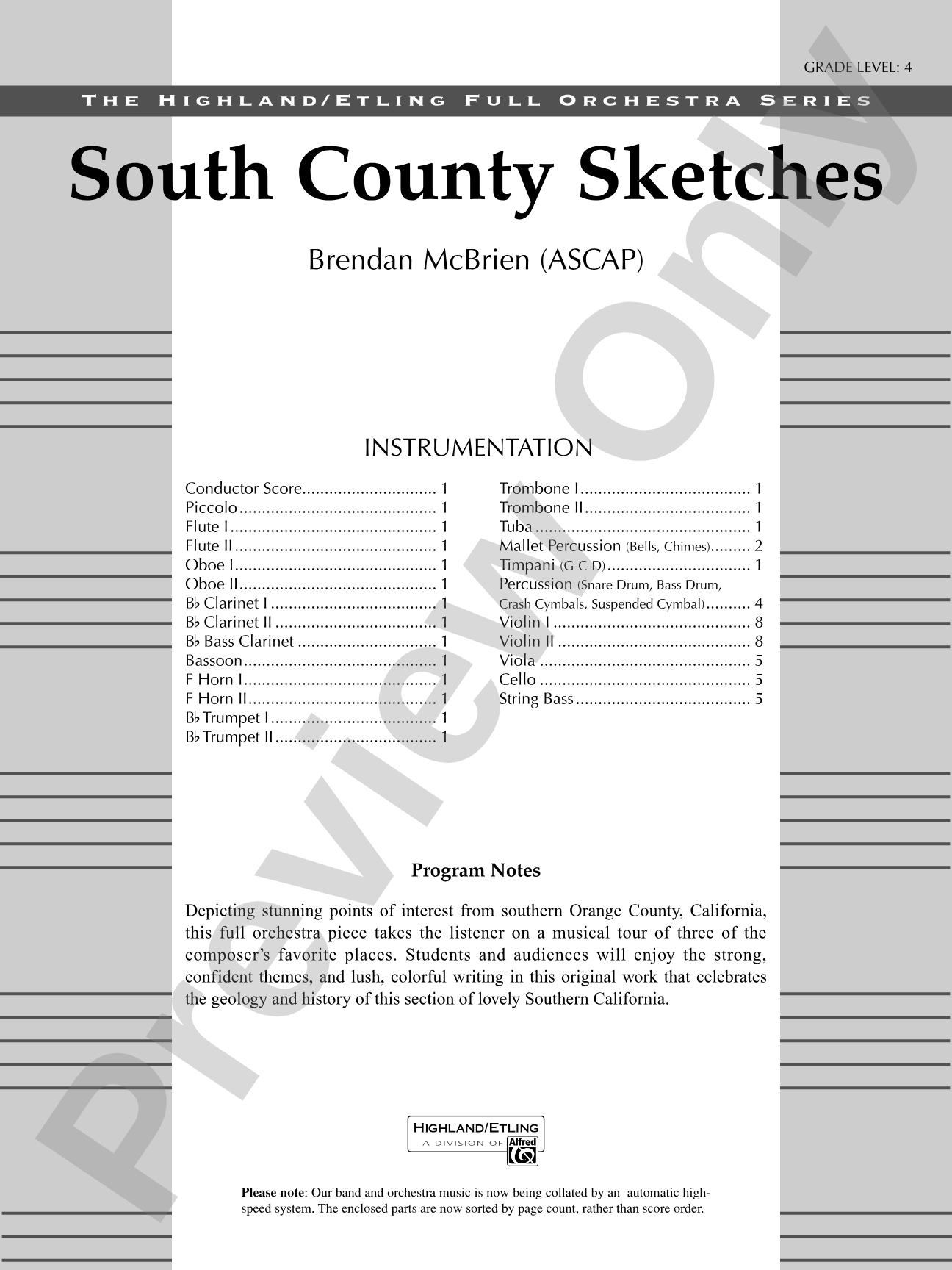 South County Sketches: Full Orchestra Conductor Score & Parts