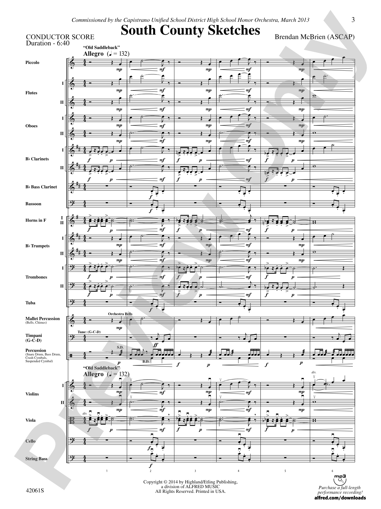 South County Sketches: Full Orchestra Conductor Score & Parts